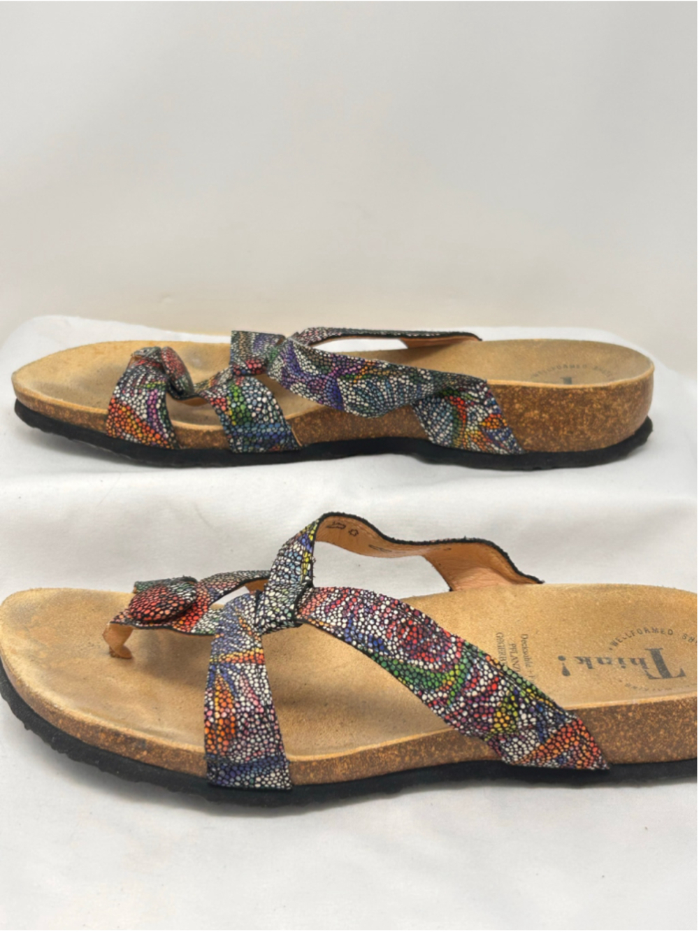 Think! Julia Multicolor Mosaic Leather Toe-Loop Sandals EU 40 / US 10